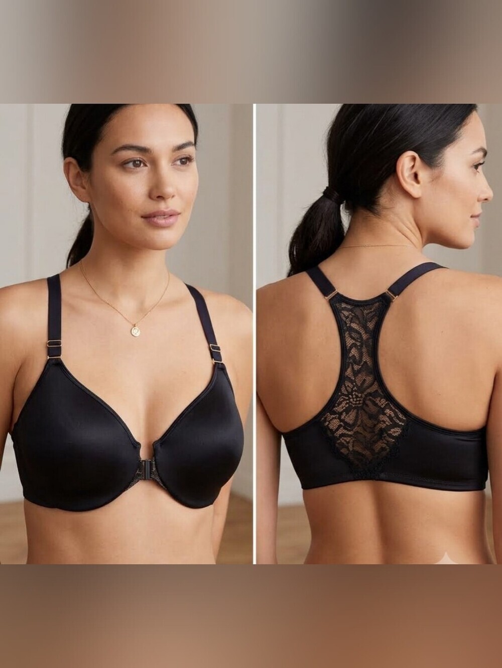 Lilyette women's black underwire satin and lace bra size 42DD.